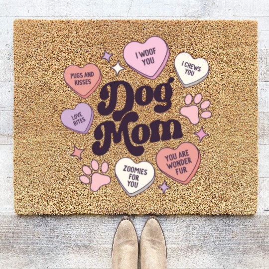 Dog Mom Valentines Day Candy Hearts Galentines Coir Doormats