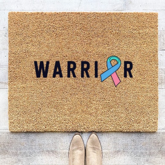 Thyroid Cancer Warrior Men Pink Blue Teal Ribbon Coir Doormats