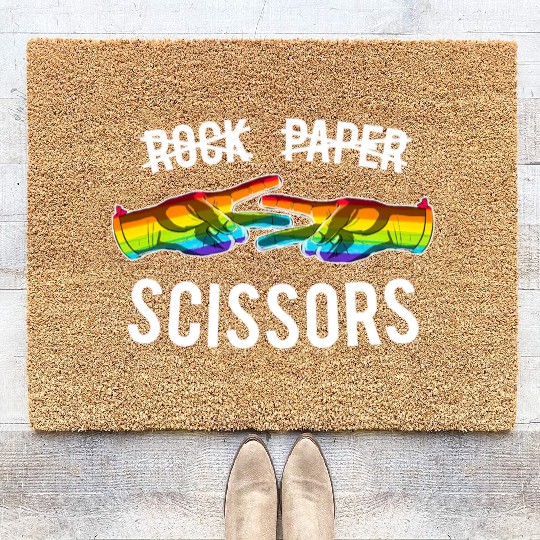Rock Paper Scissors Lesbian Pride Rainbow LGBT Coir Doormats