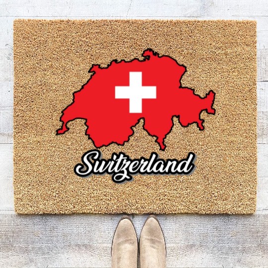 Switzerland, Schweiz, Swiss, Flag country, map Coir Doormats
