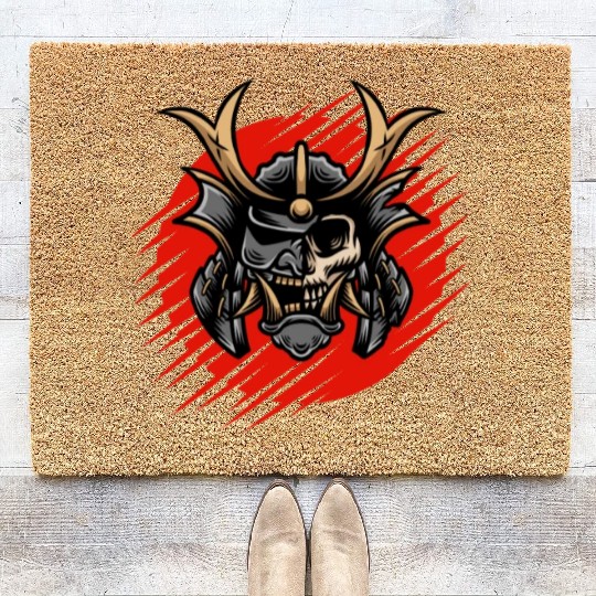 Bushido kabuki samurai japan graphic devil mask Coir Doormats