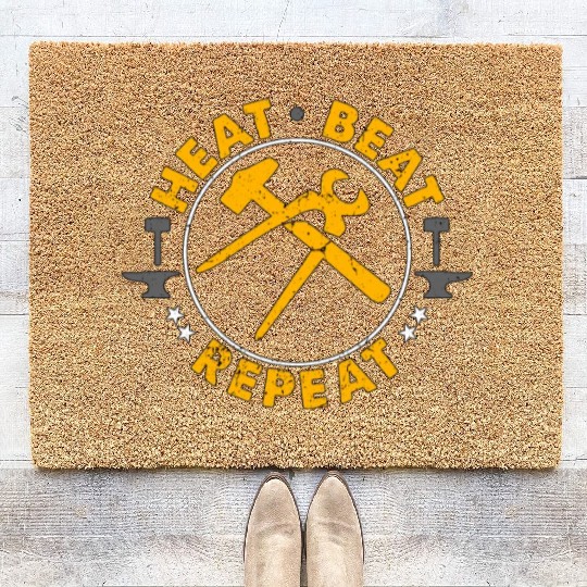 Forging Heat Beat Repeat Iron Worker Blacksmiths Coir Doormats