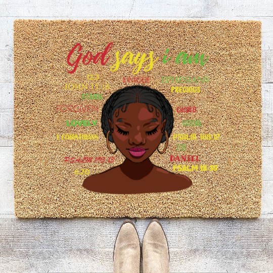 African American Girl God Says I Am Black Pride Coir Doormats