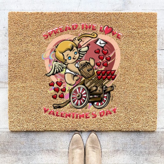 Spread The Love Cupid Arrow Heart Coir Doormats