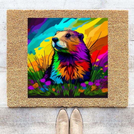 multicolor groundhog.groundhog day ,groundhog gift Coir Doormats