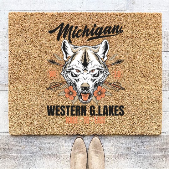 Western great lakes Michigan home of the wolf Coir Doormats