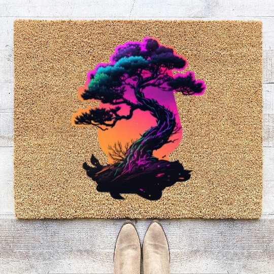 Synthwave Bonsai Tree Coir Doormats