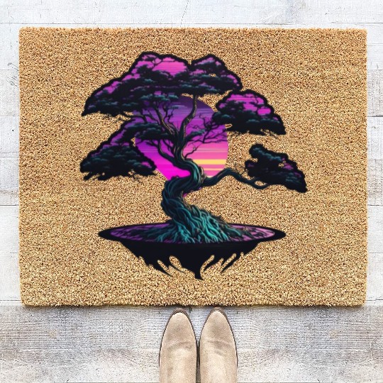Synthwave Bonsai Tree Coir Doormats