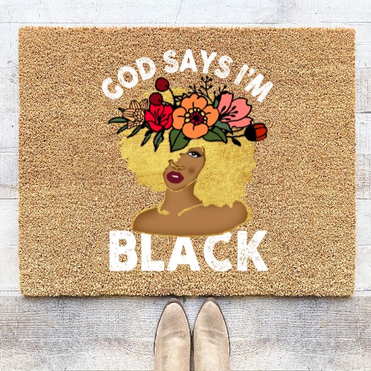 African American Girl God Says I Am Black Pride Coir Doormats