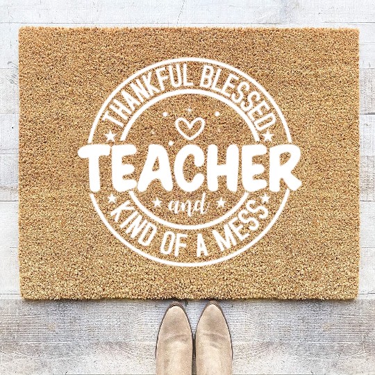 Thankful Grateful Blessed Teacher School Thanksgiv Coir Doormats