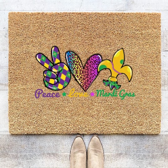 Love Peace Mardi Gras Outfit New Orleans Coir Doormats