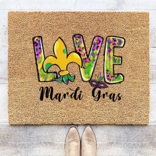 New Orleans Kids Girls Love Mardi Gras Outfit Coir Doormats