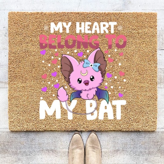 Valentines Day My Heart Belong to My Bat Boys Coir Doormats