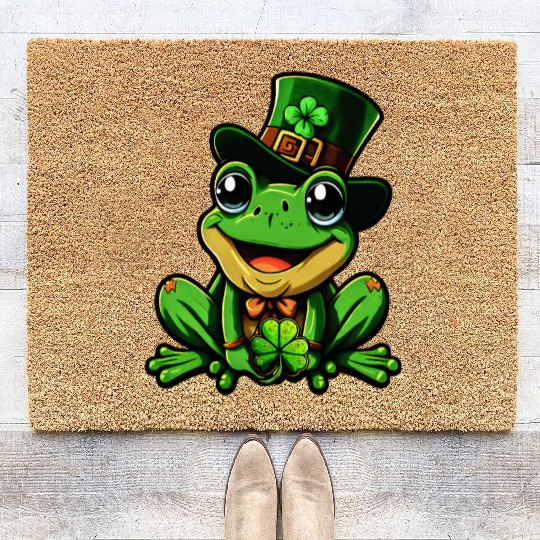 Lucky Frog St. Patrick's Day Top Hat Coir Doormats