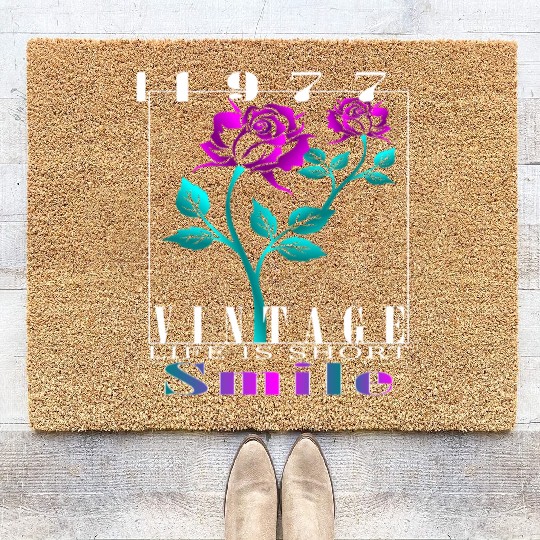 1977 Born Vintage Rose Gift Coir Doormats