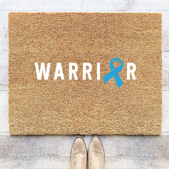 Prostate Cancer Warrior Light Blue Ribbon Dad Coir Doormats