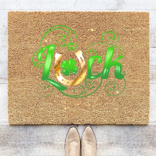 Green Golden Luck Logo With Horseshoe For St Coir Doormats