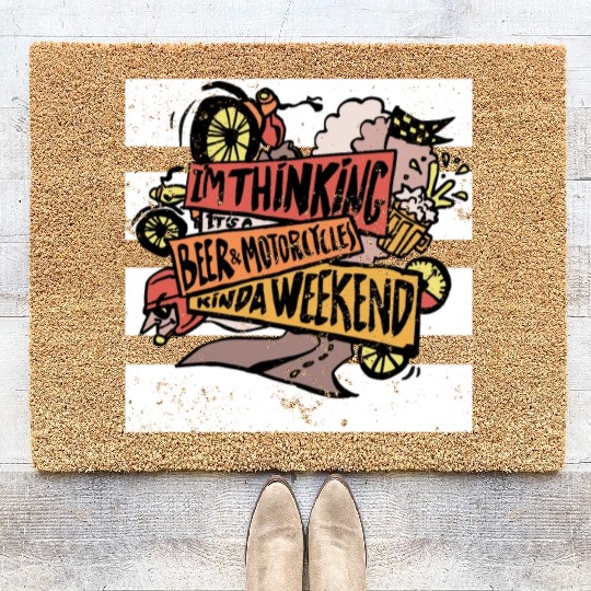 Beer and Motorcycle Weekend Race Track Doodle Bike Coir Doormats