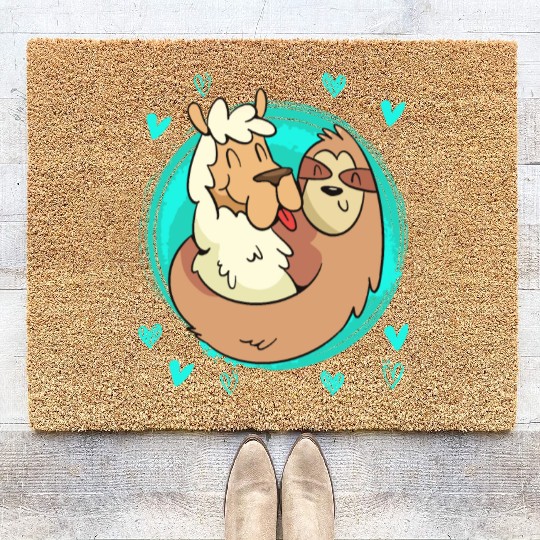 Llama I love my sloth darling love Valentine's Day Coir Doormats
