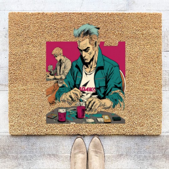 Cool Poker Fans Retro Comic Style Poker Player Coir Doormats