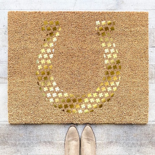 Golden Shamrocks Forming A Horseshoe On St Coir Doormats