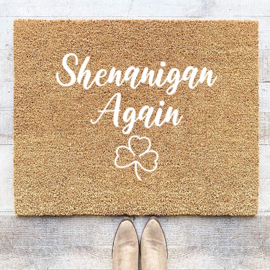 Shenanigan Again White Shamrock Clover Coir Doormats