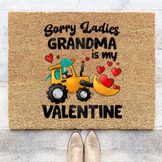 Grandma Is My Valentine Dino Construction Truck Coir Doormats