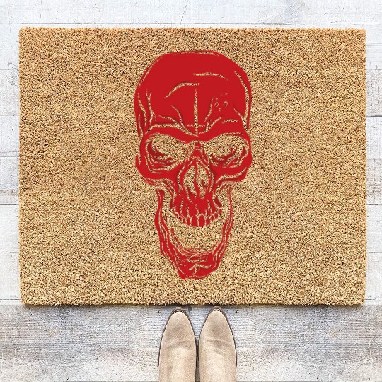 Red angry skull face Red angry skull face inspirat Coir Doormats