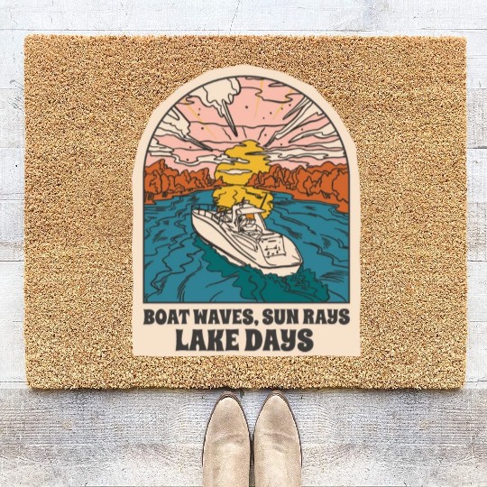 Boat waves sun rays lake days Boat waves sun rays Coir Doormats