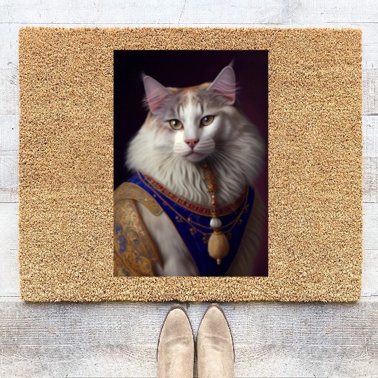 Turkish Angora Cat Breed Portrait Royal Renaissanc Coir Doormats