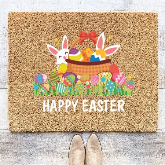 HAPPY EASTER Bunny Egg Hunt Wagon Girls Kids Mom Coir Doormats
