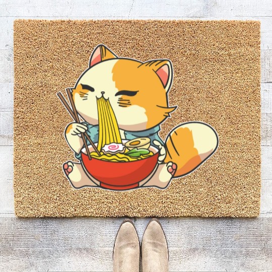 Cat Ramen Bowl Anime Kawaii Neko Japanese Noodles Coir Doormats