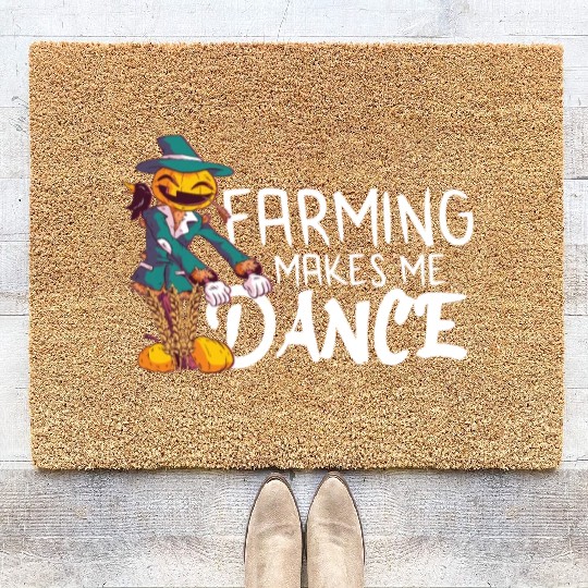 Farming Makes Me Dance Dancing Pumpkin Farmer Coir Doormats