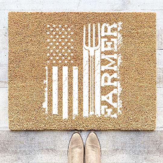 American Flag Patriotic Farmer Farming Coir Doormats