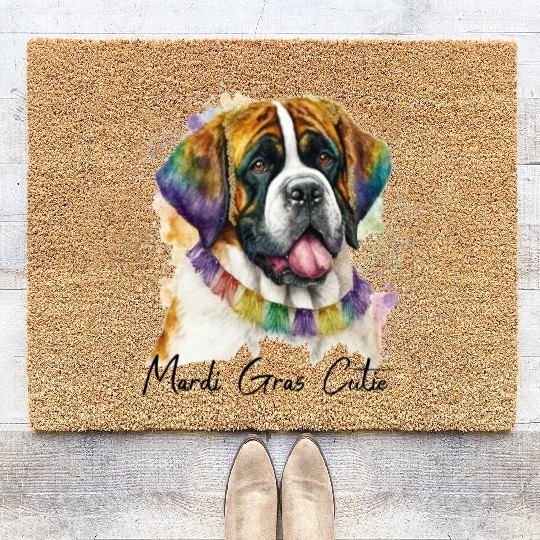 Mardi Gras Cutie Saint Bernard Coir Doormats