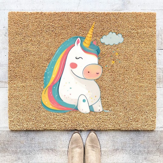 Rainbow Beauty: An Illustration of a Unicorn Pony Coir Doormats