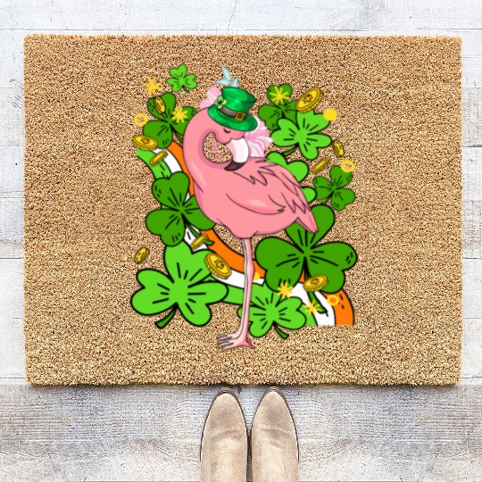 Funny Flamingo St Patricks Day Pink Bird Lover Coir Doormats