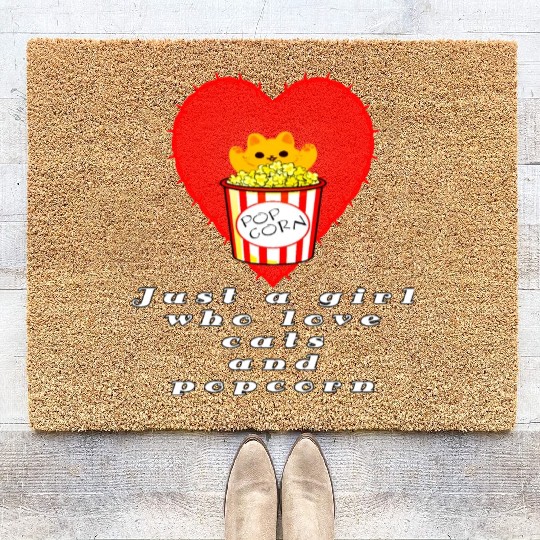just a girl who love cats and popcorn Coir Doormats