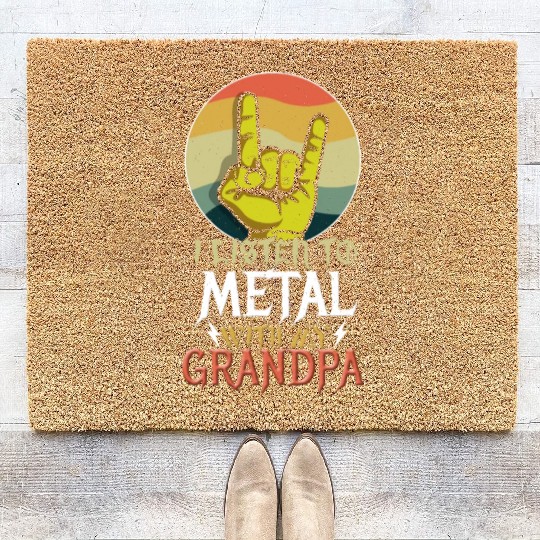Metal With Grandpa Metal Kid Music Lover Rocker Coir Doormats