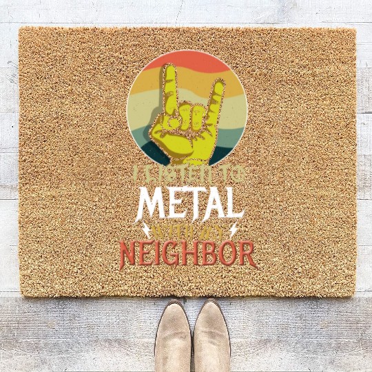 Metal With Neighbor Metal Kid Music Lover Rocker Coir Doormats