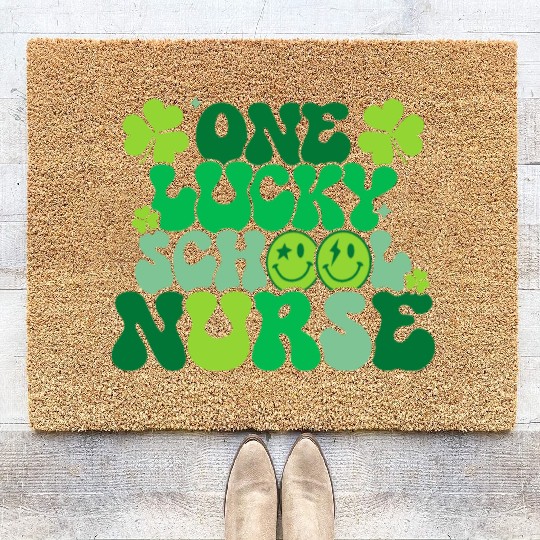 One Lucky School Nurse Shamrock St Coir Doormats