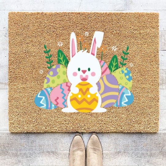 Cute Easter Bunny Egg Hunt Coir Doormats