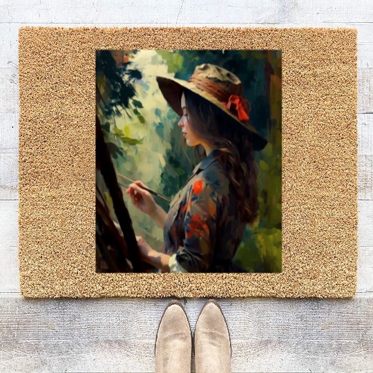 Art Painter Girl Nature Painting Art Painter Coir Doormats