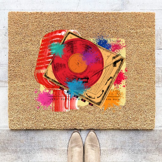 Vintage Vinyl Microphone Turntable DJ 80s 90s Musi Coir Doormats