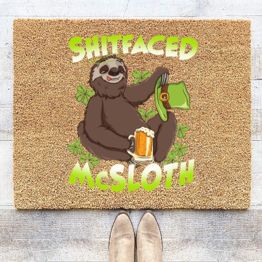 St Patricks Day Sloth Shitfaced McSloth Drinking Coir Doormats