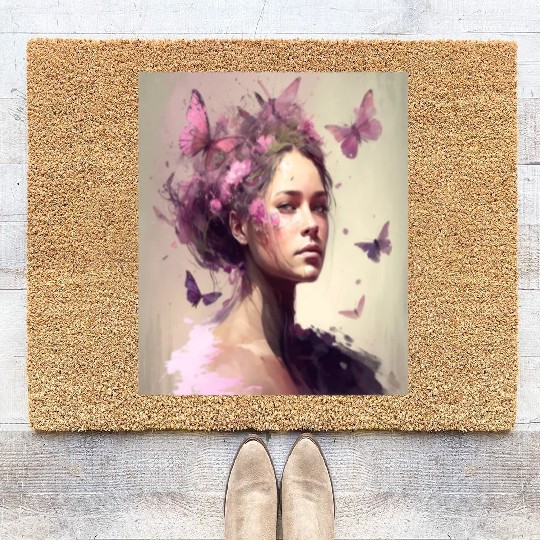 Breast Cancer Survivor Pink Flower Hair Girl Coir Doormats