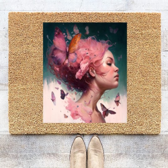 Breast Cancer Survivor Pink Flower Hair Girl Coir Doormats