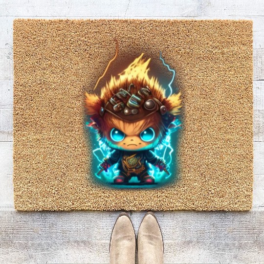 Angry and adorable little yellow monster Coir Doormats
