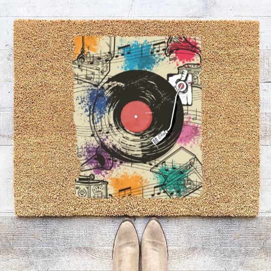 80's Vinyl Turntable Music Player Retro DJ Musicia Coir Doormats