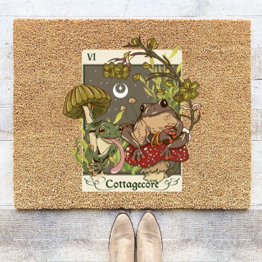 Swamp Mushroom Frog Cottagecore Tarot Card Aesthet Coir Doormats